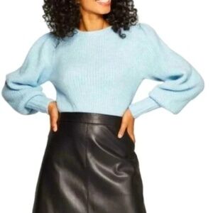 A New Day Balloon Sleeve Pullover Fuzzy Sweater in Light Blue